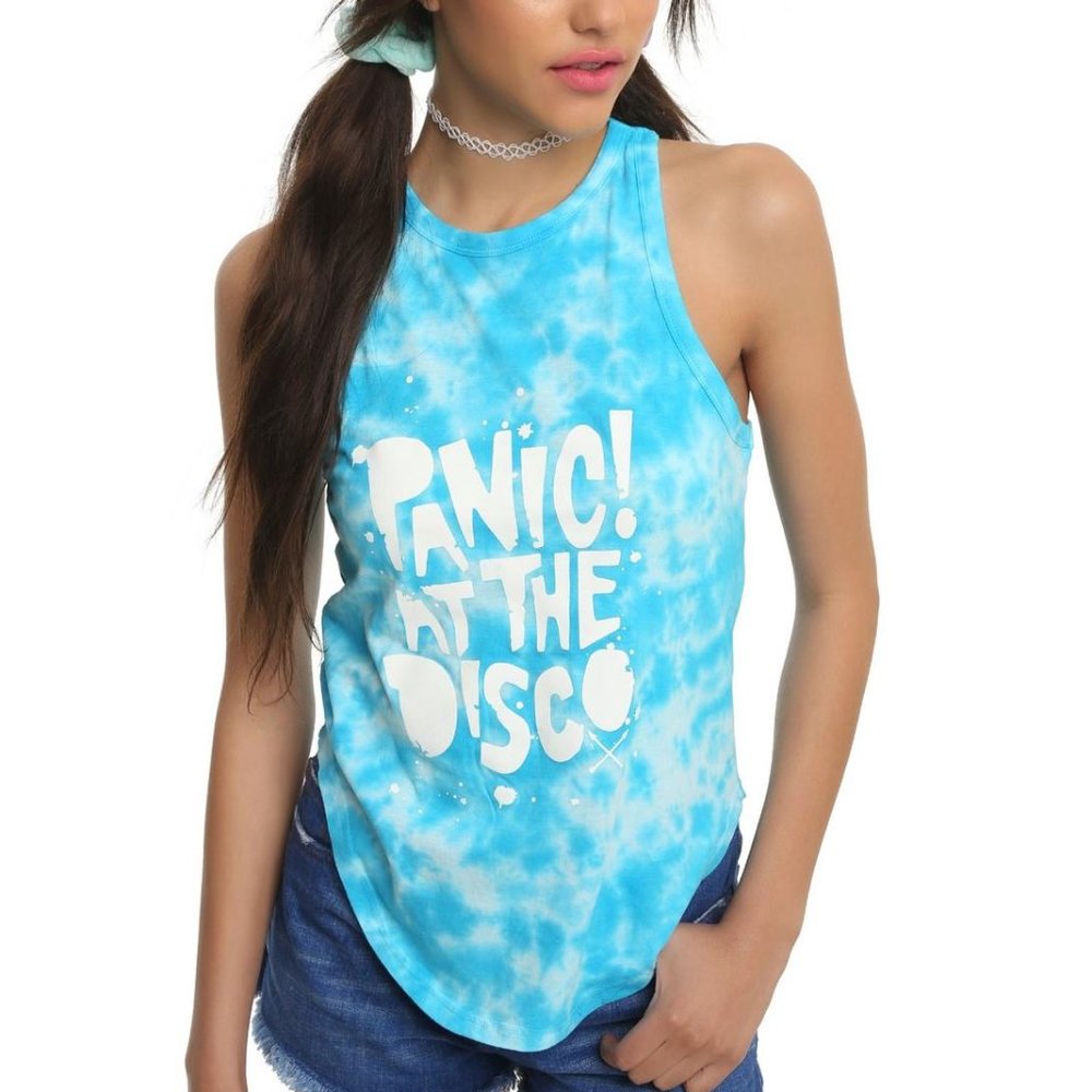 Panic at the Disco tie dye racer back blue band tee tank top Small
